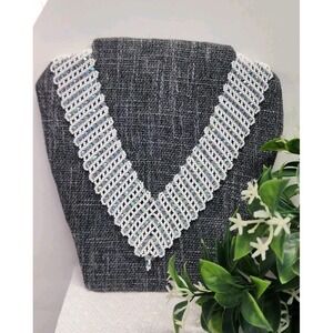 Beaded V-Shaped White Crystal Necklace.